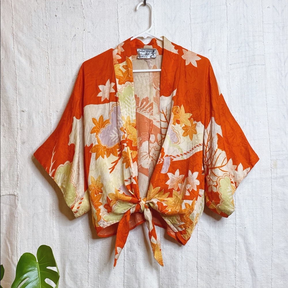 Floral Kimono Top - Orange and Cream